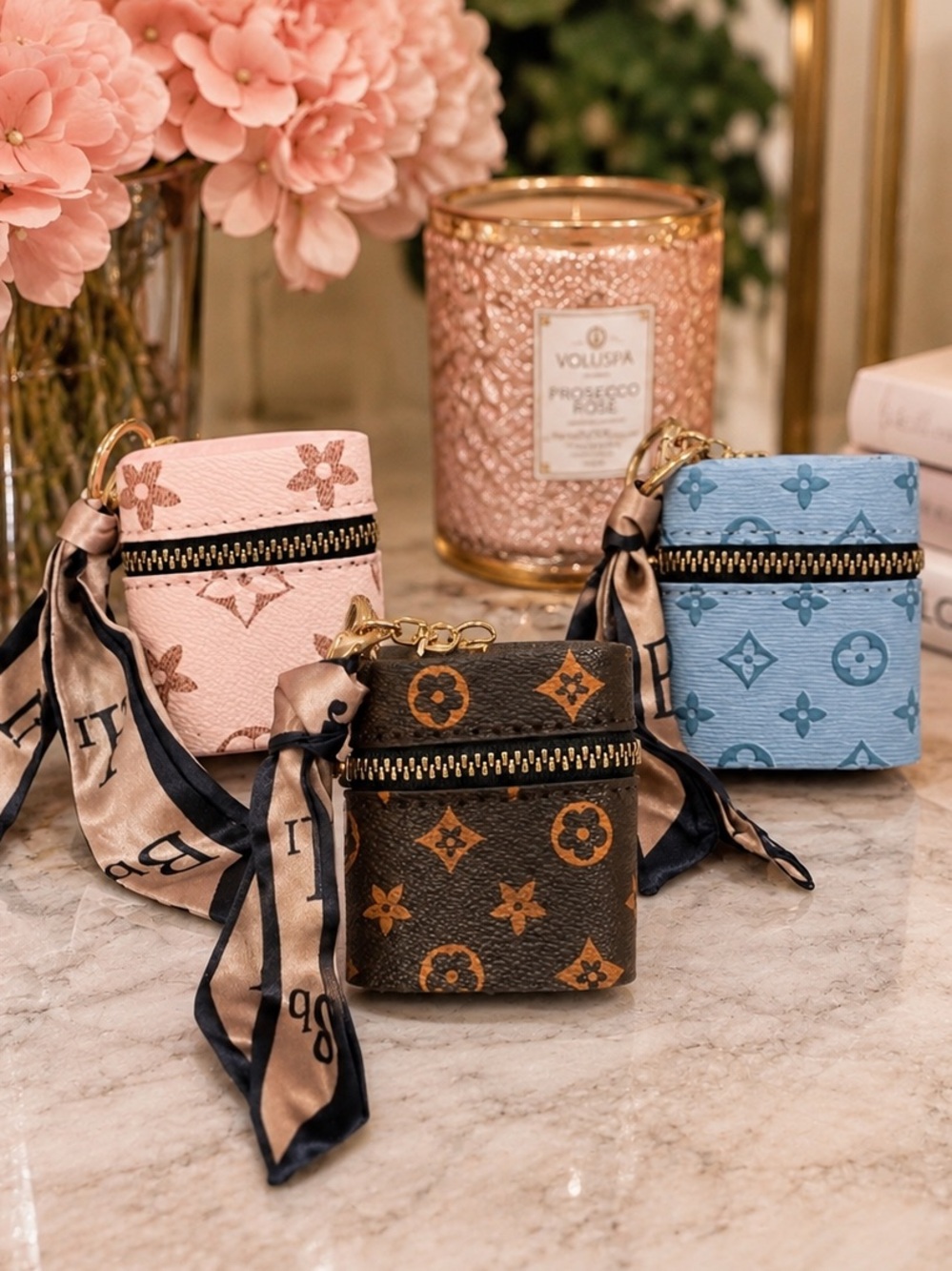 Stylish Monogram Cylinder Purse Charm / Mini Crossbody Bag 🩷🩵🤎